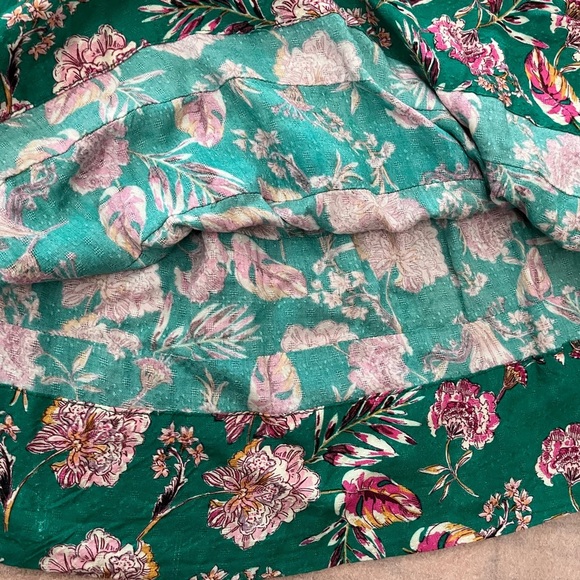 [L]Band Of Gypsie Collective Floral Green Women's Tiered Dress Squared Neck - Picture 6 of 7
